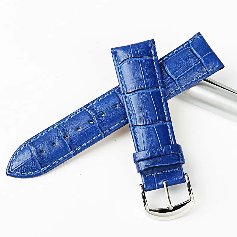 MAIKES Genuine Leather Blue Watch Strap 16-22mm