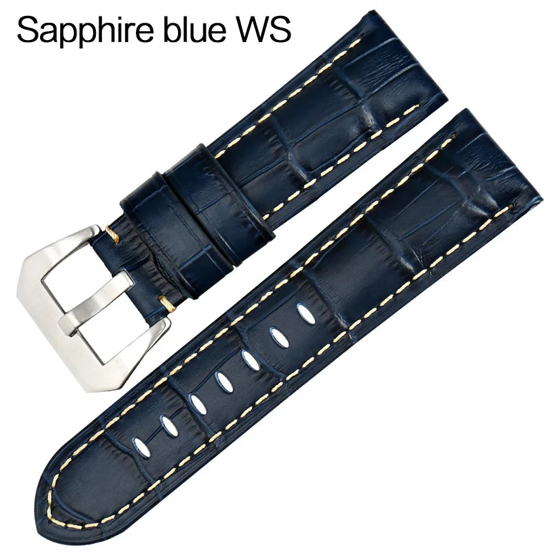 MAIKES New design watchbands 22 24 26mm watch accessories bracelet genuine leather strap watch band black buckle for Panerai