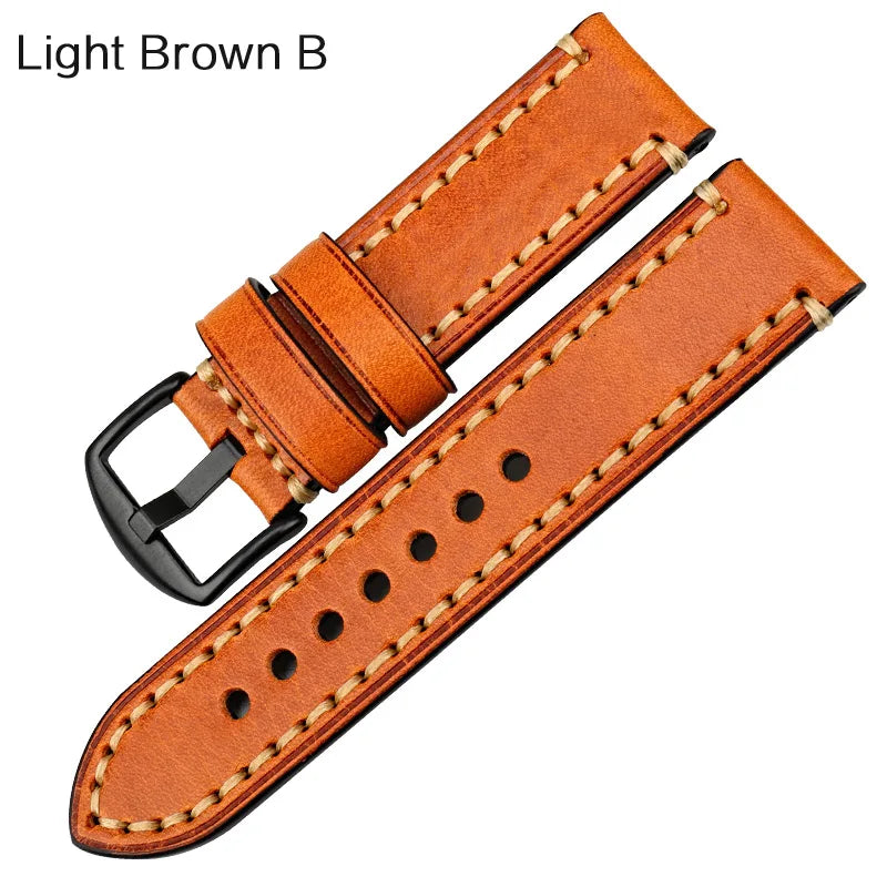 MAIKES Watch Accessories Watch Band For PANERAI FOSSIL Genuine Leather Strap Brown 20 22 24 26mm Watchband Bracelet