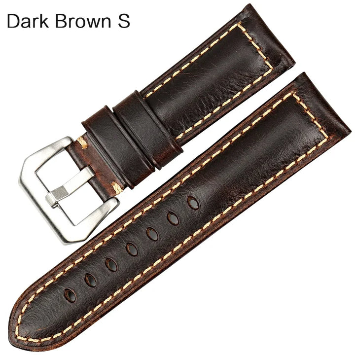 MAIKES Watch Accessories Oil Wax Cow Leather Watch Band 20mm 22mm 24mm 26mm Handmade Watchband Watch Strap For Panerai Watch