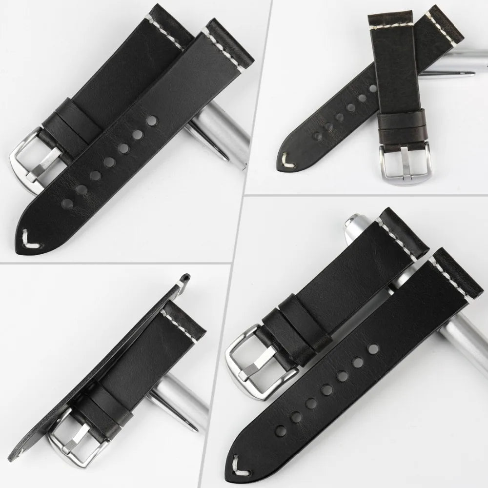 Black Oil Wax Leather Watch Strap for Seiko – MAIKES