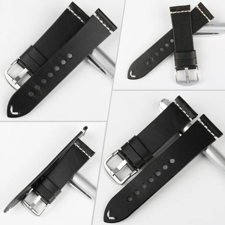 Black Oil Wax Leather Watch Strap for Seiko – MAIKES