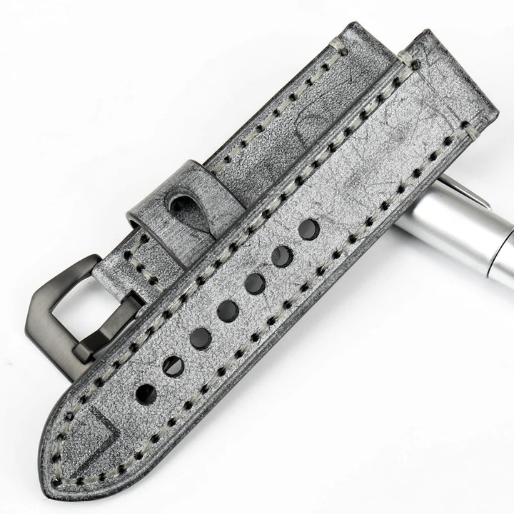 MAIKES Vintage Black Leather Watch Strap – 22/24mm for Panerai