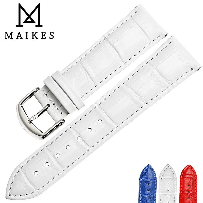 MAIKES Genuine Leather Blue Watch Strap 16-22mm