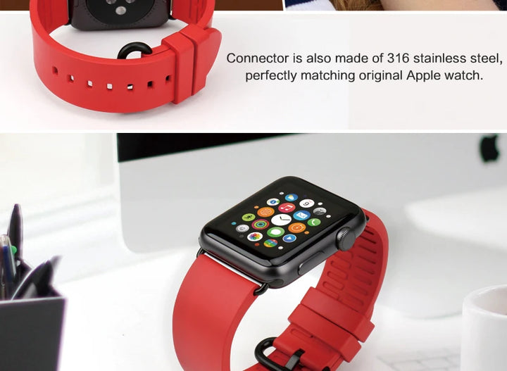 MAIKES Rubber Strap For Apple Watch Band 45mm 41mm 42mm 44mm 40mm Series 7 6 SE 5 4 3 iWatch Bracelet