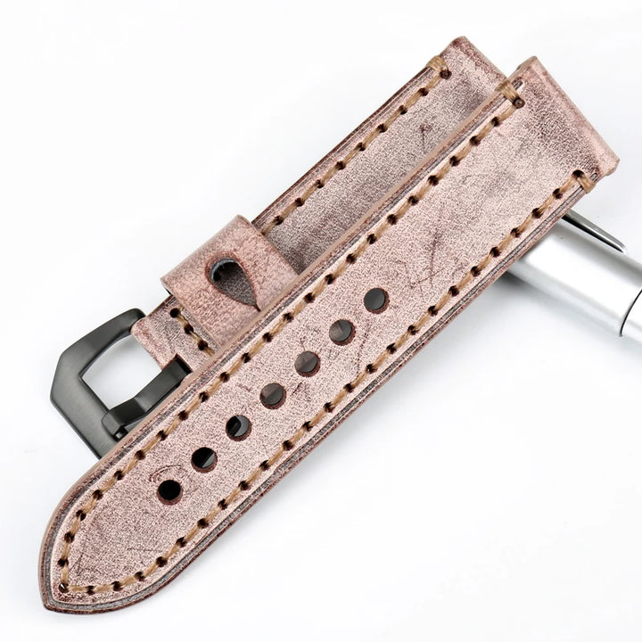 MAIKES Brown Vintage Bridle Leather Watch Strap 22-24mm for Panerai
