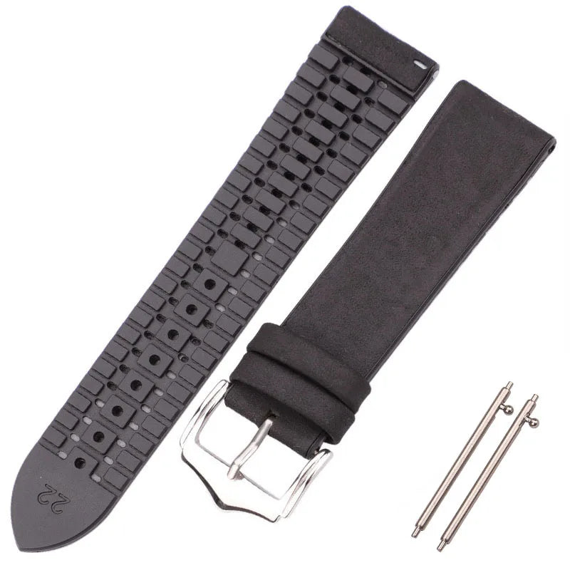 Genuine Leather Watchband Men Women Rubber Silicone Waterproof Breathable Watch Band Strap Buckle Clock Accessories 18 20 22mm