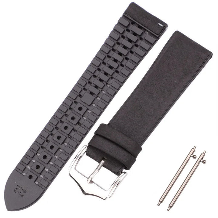 Genuine Leather Watchband Men Women Rubber Silicone Waterproof Breathable Watch Band Strap Buckle Clock Accessories 18 20 22mm