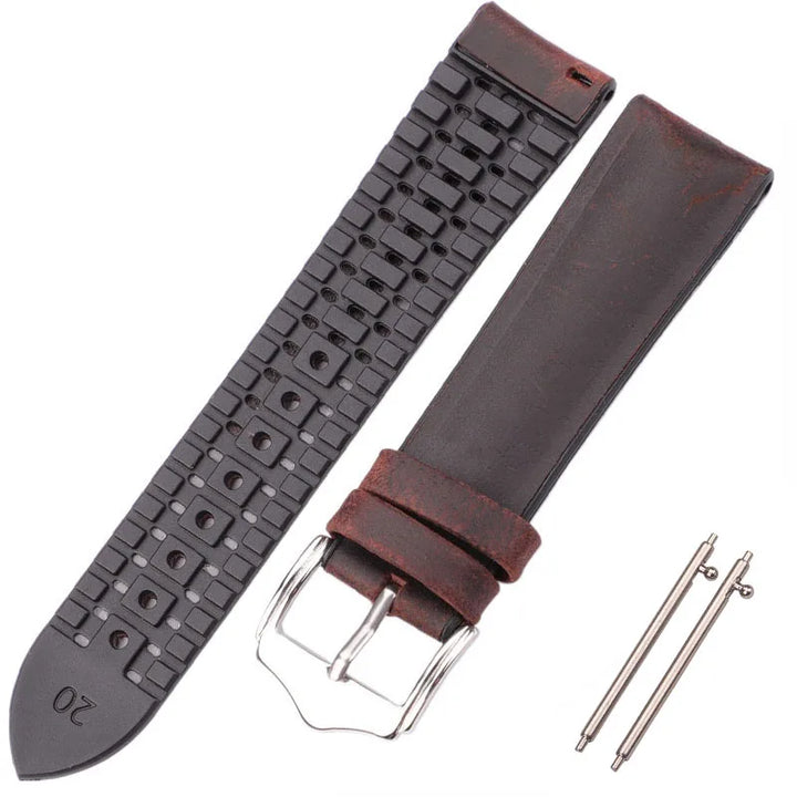 Genuine Leather Watchband Men Women Rubber Silicone Waterproof Breathable Watch Band Strap Buckle Clock Accessories 18 20 22mm