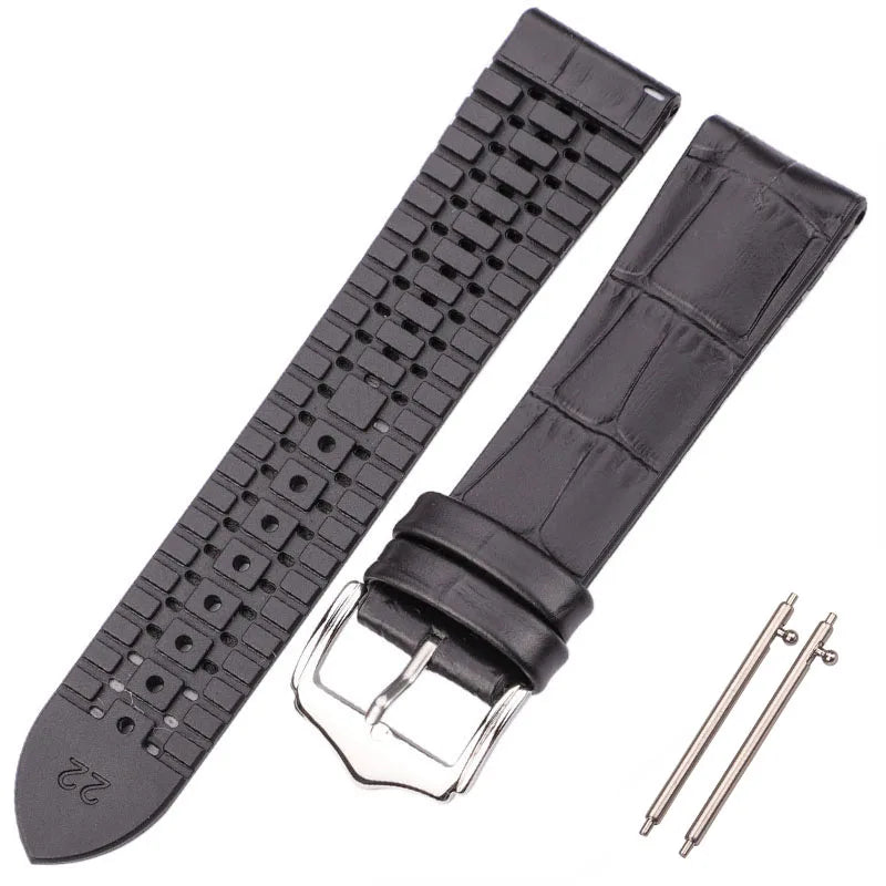 Genuine Leather Watchband Men Women Rubber Silicone Waterproof Breathable Watch Band Strap Buckle Clock Accessories 18 20 22mm