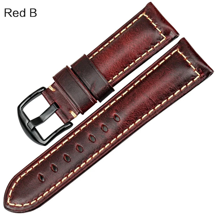 Red Leather Watch Strap – Vintage Style for Panerai, Seiko, Tissot & Smartwatches