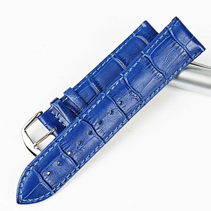 MAIKES Genuine Leather Blue Watch Strap 16-22mm