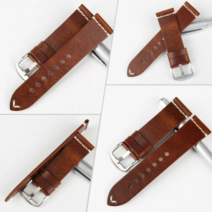 MAIKES Brown Cowhide Leather Watch Strap 20-24mm