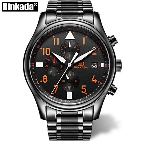 BINKADA Skeleton Automatic Men’s Watch – Waterproof Self-Winding Mechanical Tourbillon