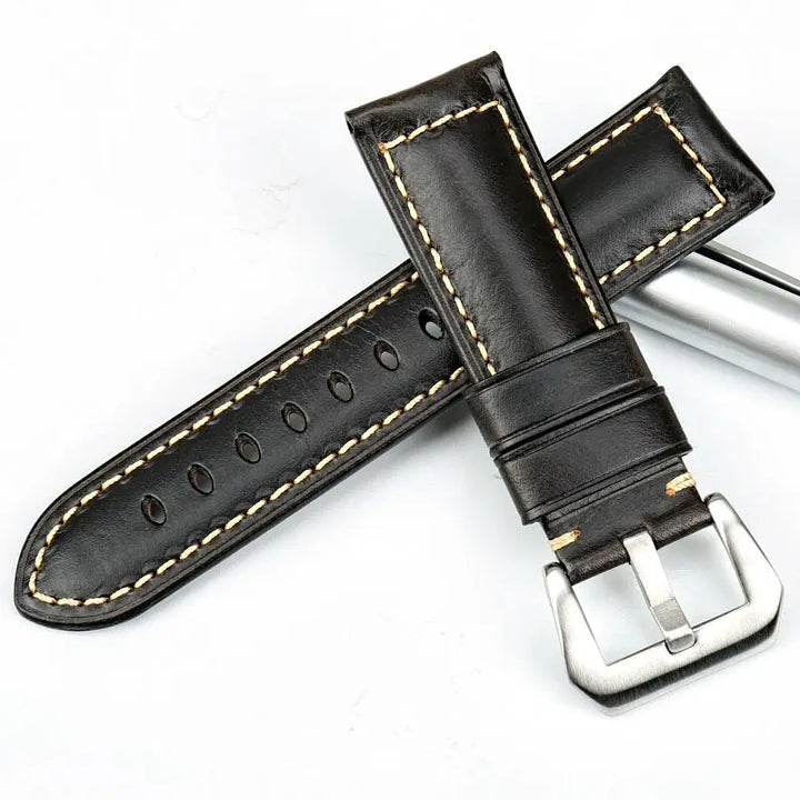 MAIKES Watch Accessories Oil Wax Cow Leather Watch Band 20mm 22mm 24mm 26mm Handmade Watchband Watch Strap For Panerai Watch
