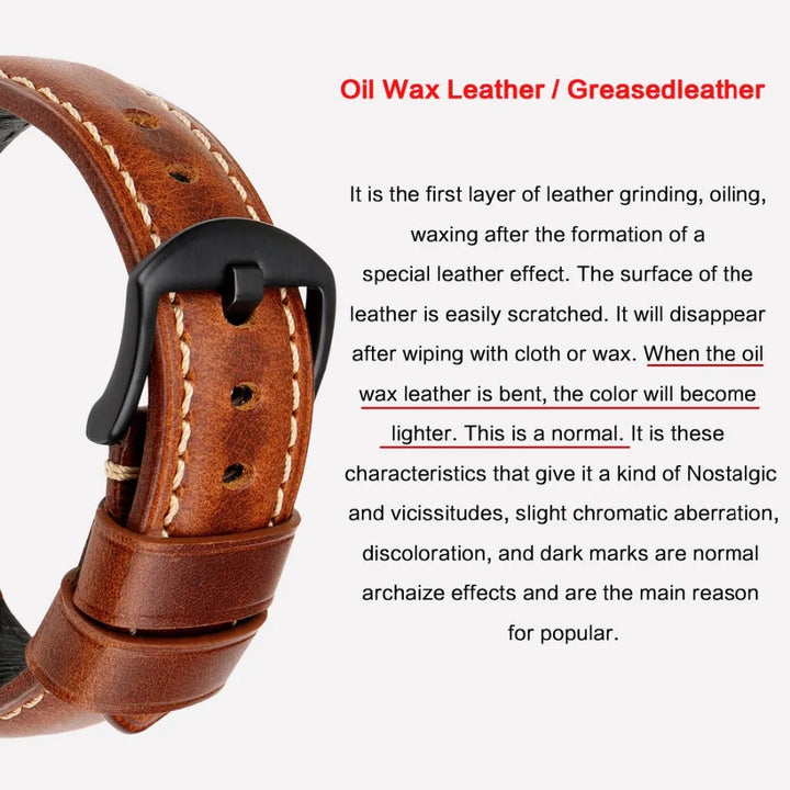 Vintage Oil Wax Leather Watch Strap 20–26mm for Panerai & Breitling – MAIKES