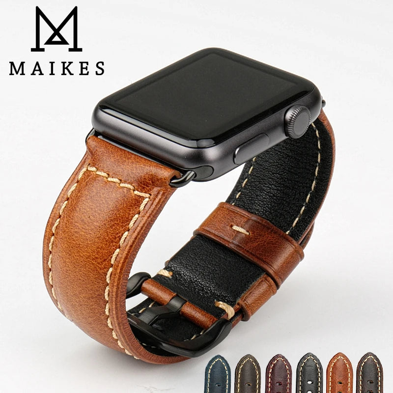 Vintage Genuine Leather Apple Watch Band Series 6–7, 38–45mm – MAIKES