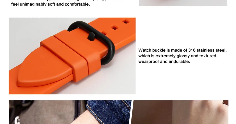 MAIKES New Design Watch Band Black 20mm 22mm 24mm Watchband Sports Fluoro Rubber Watch Strap Watch Accessories