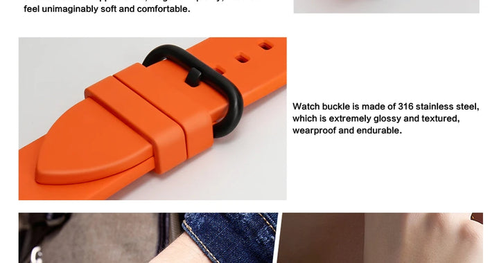 MAIKES New Design Watch Band Black 20mm 22mm 24mm Watchband Sports Fluoro Rubber Watch Strap Watch Accessories