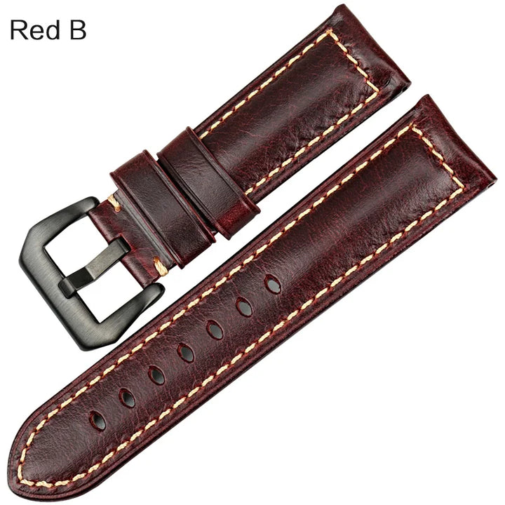 MAIKES Watch Accessories Oil Wax Cow Leather Watch Band 20mm 22mm 24mm 26mm Handmade Watchband Watch Strap For Panerai Watch