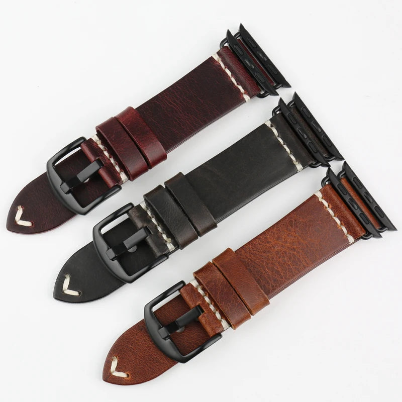 Vintage Oil Wax Leather Apple Watch Band Series 3–7, 38–45mm – MAIKES