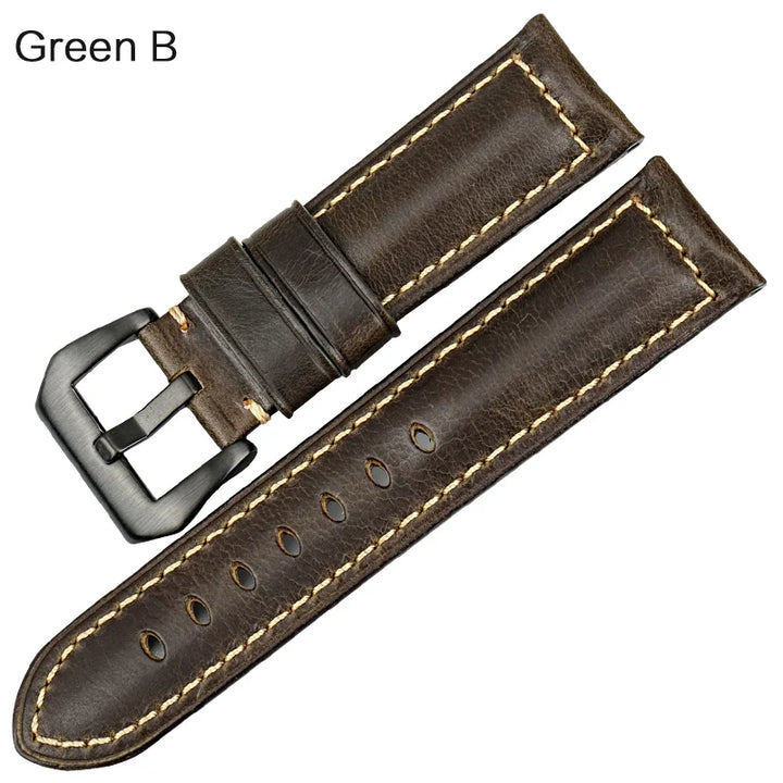 MAIKES Watch Accessories Oil Wax Cow Leather Watch Band 20mm 22mm 24mm 26mm Handmade Watchband Watch Strap For Panerai Watch