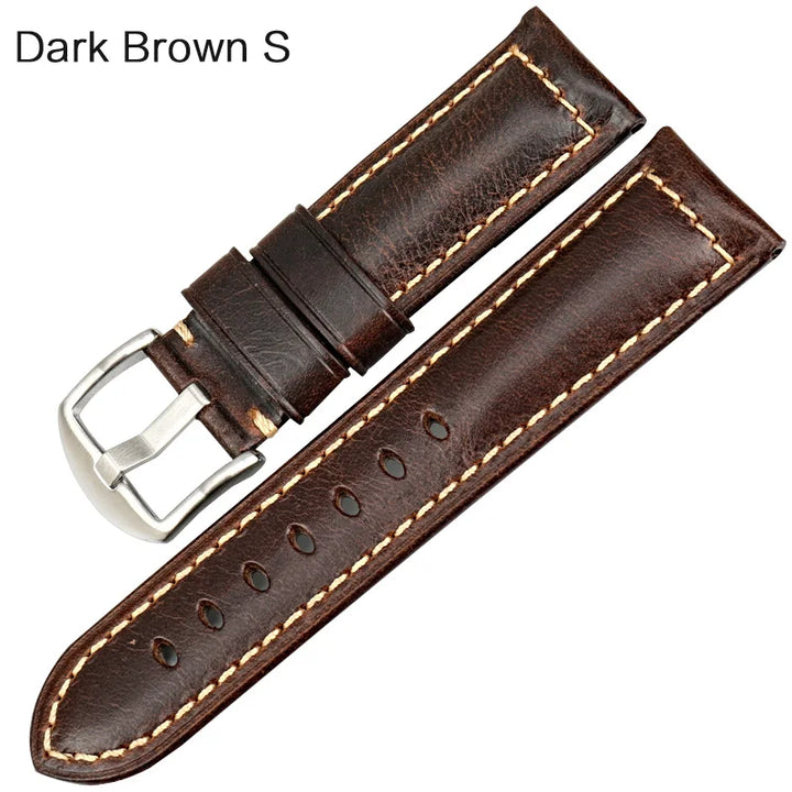 Handmade Oil Wax Leather Watch Strap – Blue 20/22/24mm with Black Buckle for Fossil