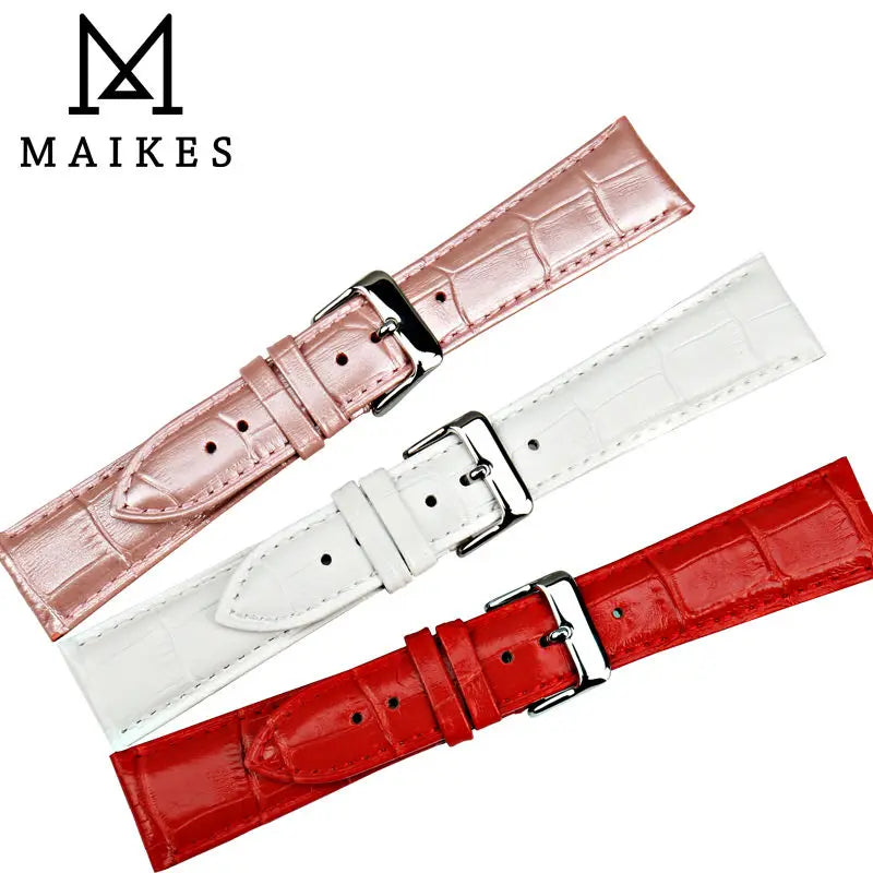 MAIKES New Fashion Watch Band Pink Women Watchbands 14 16 18 20 22 mm Genuine Leather Watch Strap Case For Casio Watch