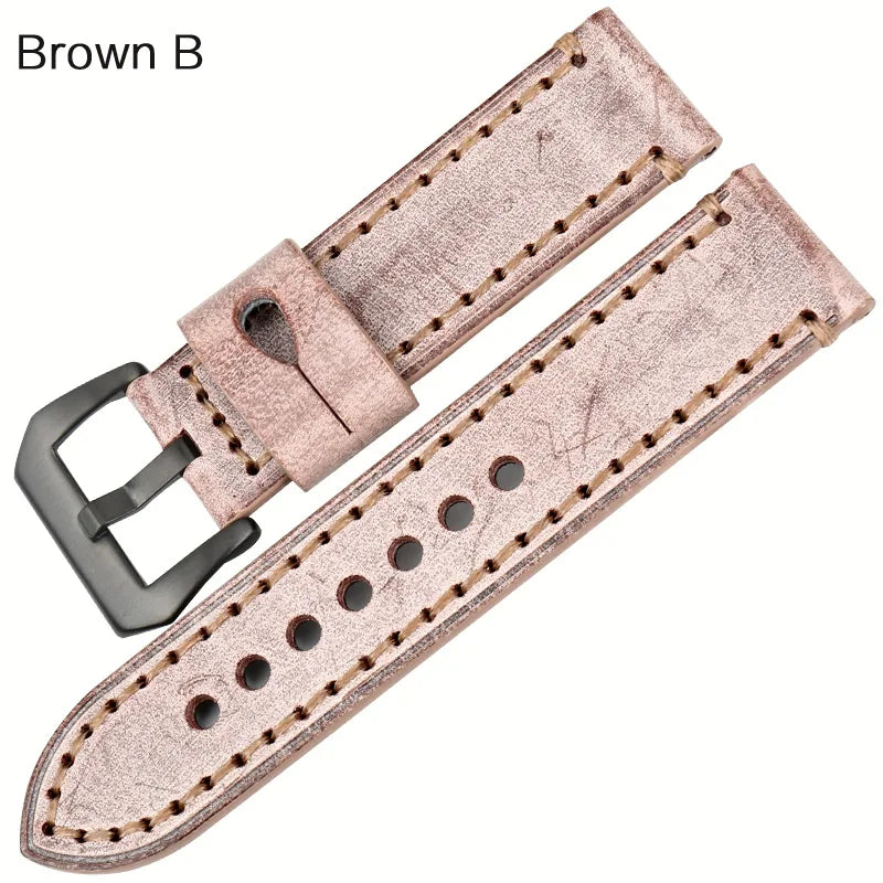 MAIKES Vintage Black Leather Watch Strap – 22/24mm for Panerai