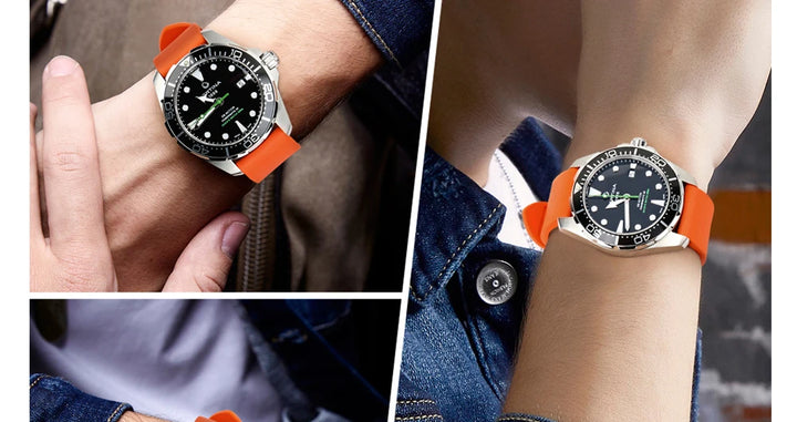 MAIKES New Design Watch Band Black 20mm 22mm 24mm Watchband Sports Fluoro Rubber Watch Strap Watch Accessories