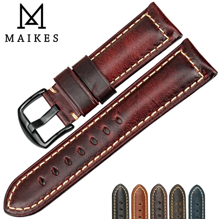 Red Leather Watch Strap – Vintage Style for Panerai, Seiko, Tissot & Smartwatches