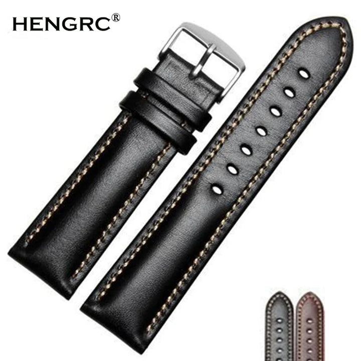 Genuine Leather Watch Band Strap Black Dark Brown 18 19 20 21 22 24mm Watchbands Men Women  Polished Buckle Relojes Hombre