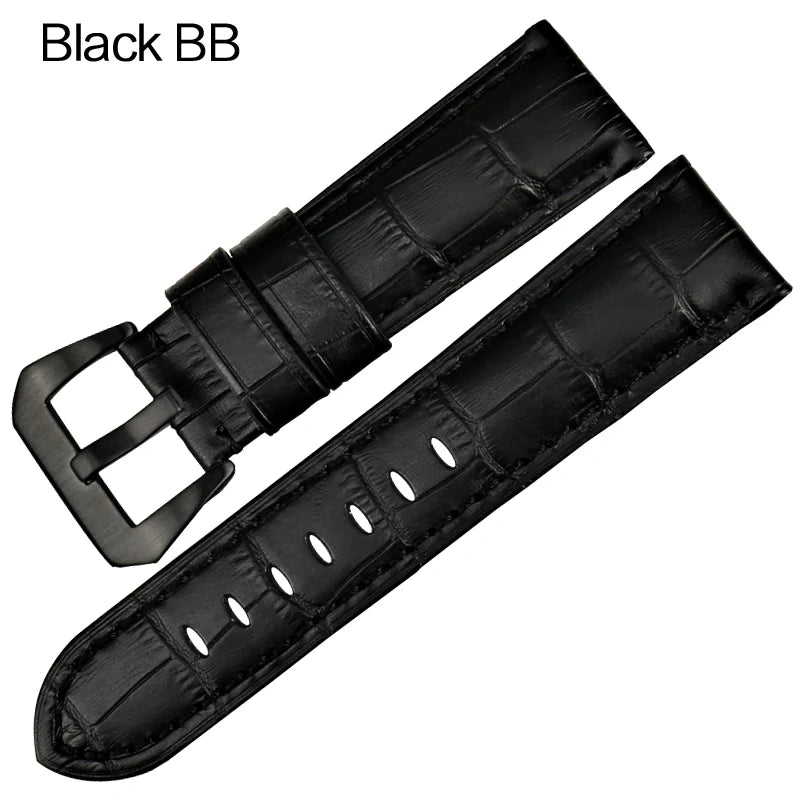 MAIKES New design watchbands 22 24 26mm watch accessories bracelet genuine leather strap watch band black buckle for Panerai