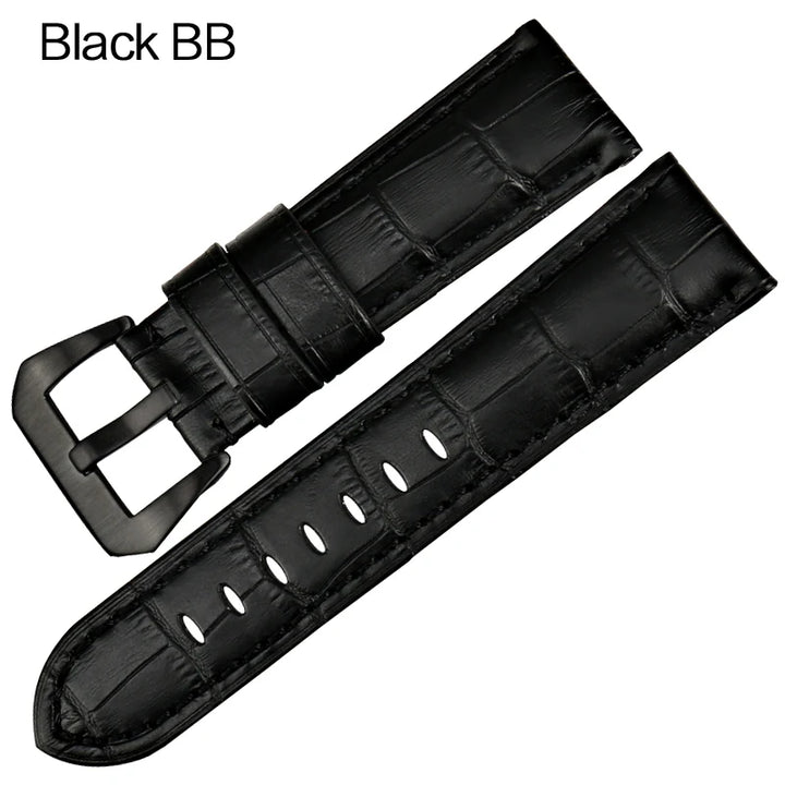 MAIKES New design watchbands 22 24 26mm watch accessories bracelet genuine leather strap watch band black buckle for Panerai
