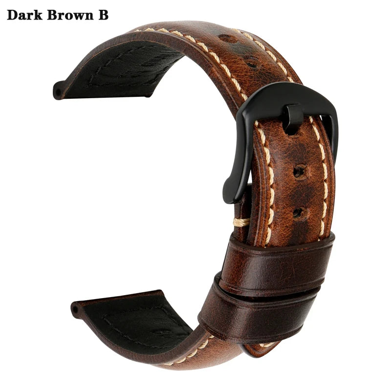 MAIKES Vintage Cowhide Leather Watch Strap – 20/22/24mm for Panerai & Fossil
