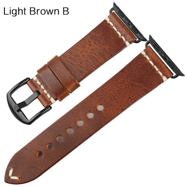 Vintage Oil Wax Leather Apple Watch Band Series 3–7, 38–45mm – MAIKES
