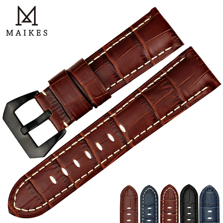 MAIKES New design 22mm 24mm 26mm watch accessories watchbands genuine leather watch band strap for Panerai watch bracelet belt