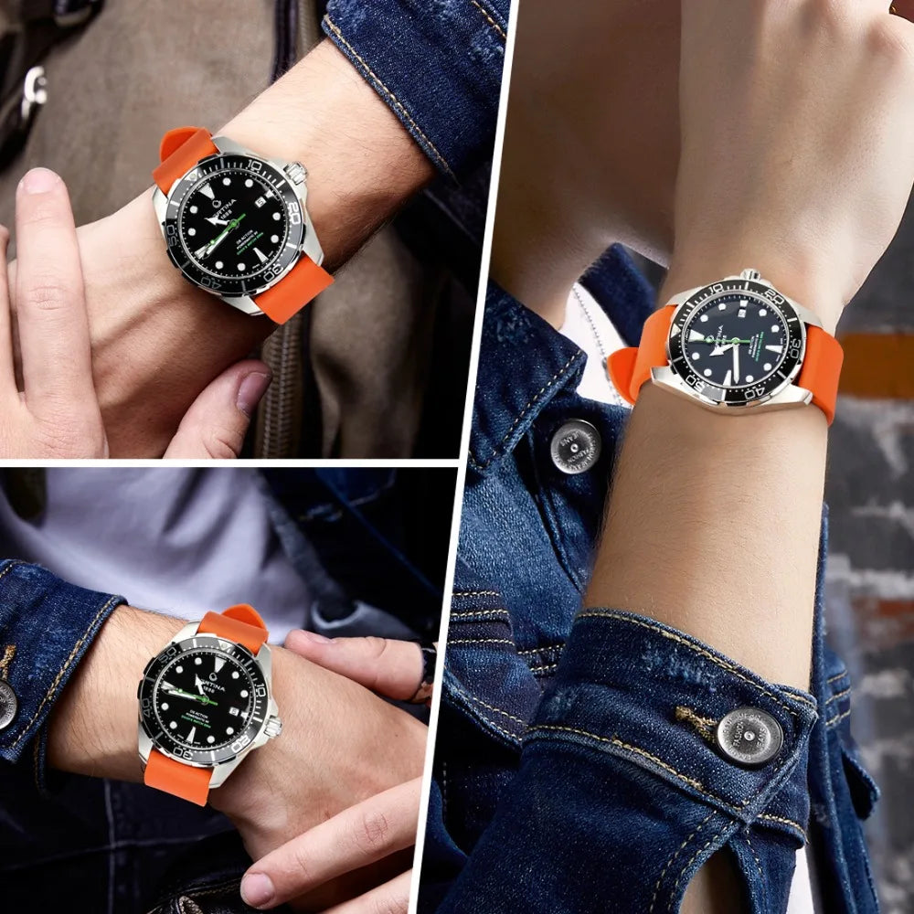 MAIKES Orange Sport Watch Band 20mm 22mm 24mm Watch Accessories Watchband With Black Buckle Rubber Watch Strap For Omega