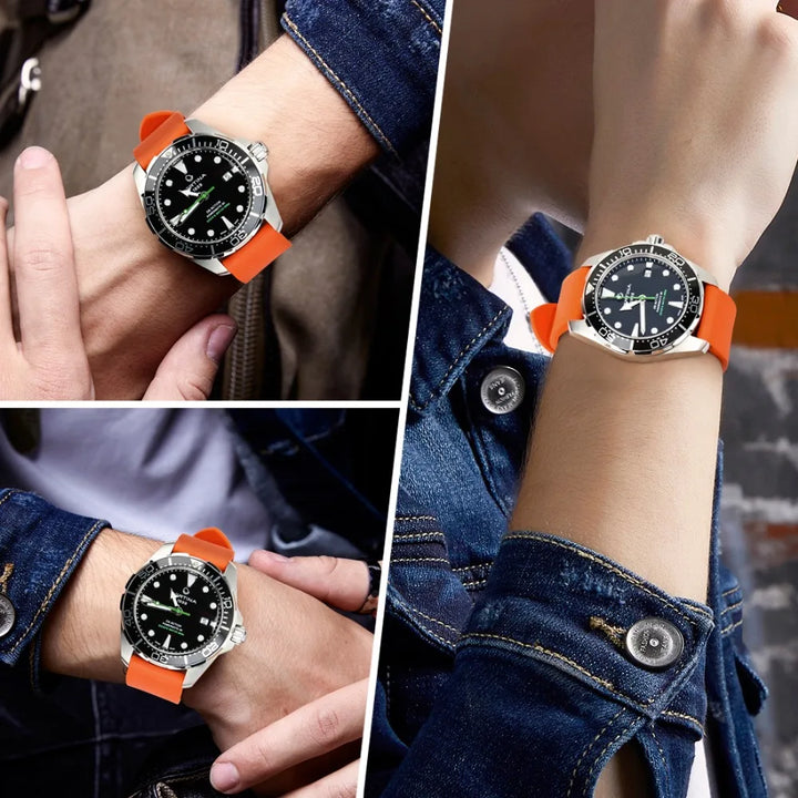 MAIKES Orange Sport Watch Band 20mm 22mm 24mm Watch Accessories Watchband With Black Buckle Rubber Watch Strap For Omega