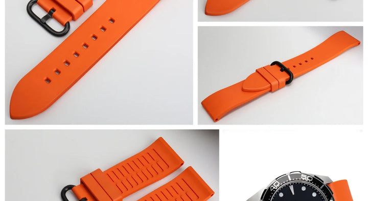MAIKES Orange Sport Watch Band 20mm 22mm 24mm Watch Accessories Watchband With Black Buckle Rubber Watch Strap For Omega