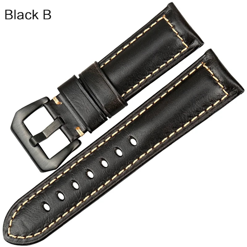 MAIKES Watch Accessories Oil Wax Cow Leather Watch Band 20mm 22mm 24mm 26mm Handmade Watchband Watch Strap For Panerai Watch