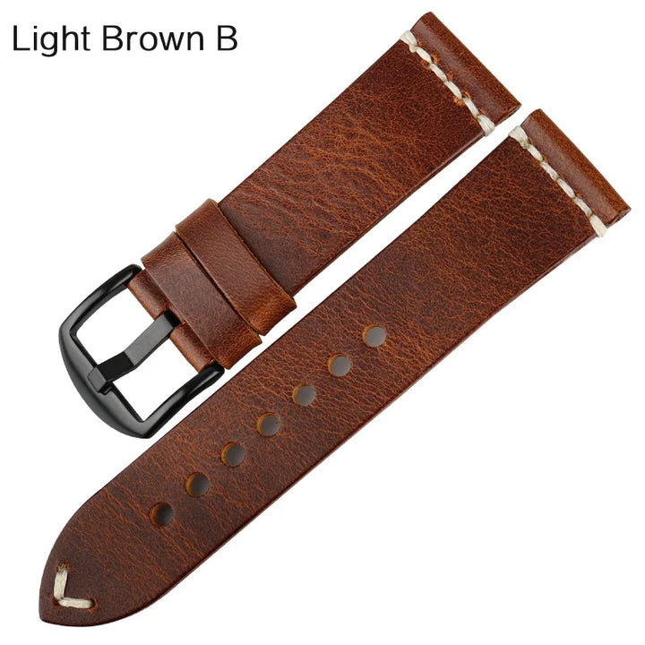 MAIKES Vintage Greased Leather Watch Band 20-24mm Red for Omega