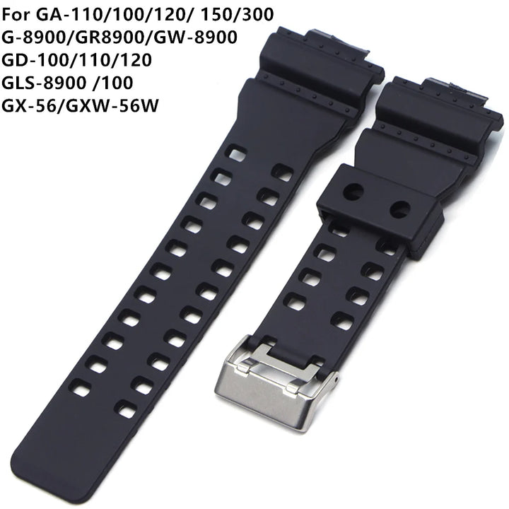 16mm Black Silicone Waterproof Watch Strap