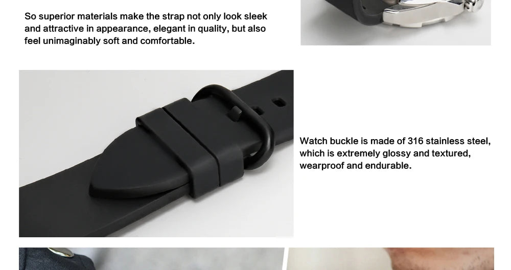 MAIKES New Design Watch Band Black 20mm 22mm 24mm Watchband Sports Fluoro Rubber Watch Strap Watch Accessories