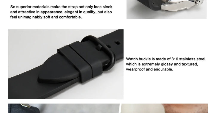 MAIKES New Design Watch Band Black 20mm 22mm 24mm Watchband Sports Fluoro Rubber Watch Strap Watch Accessories