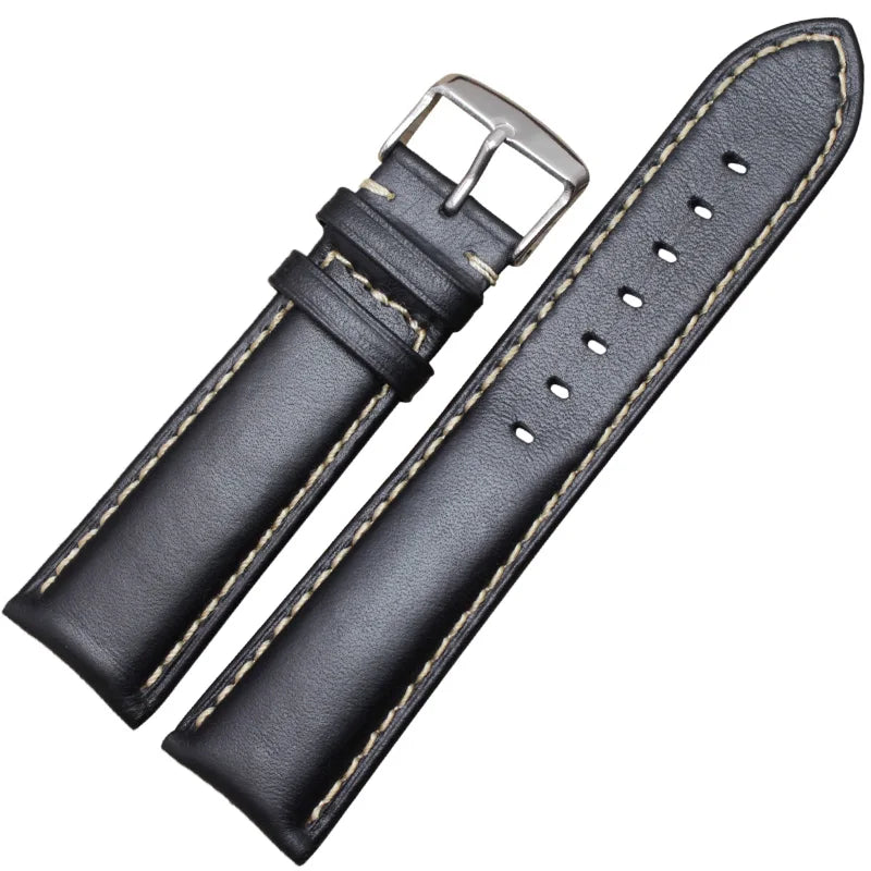 Genuine Leather Watch Band Strap Black Dark Brown 18 19 20 21 22 24mm Watchbands Men Women  Polished Buckle Relojes Hombre