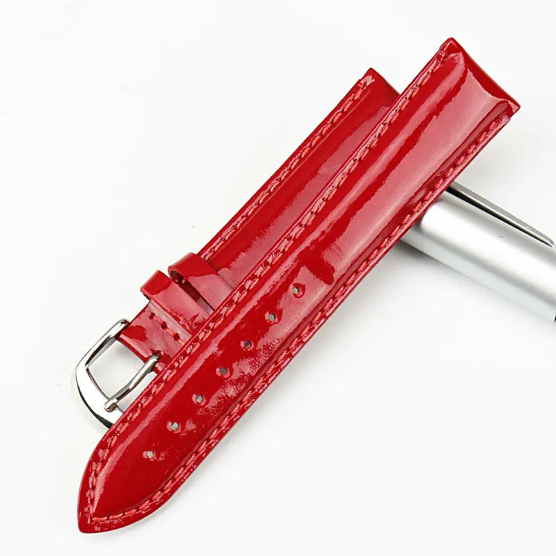 MAIKES New 12 14 16 18 20mm HQ Red Genuine Leather Watch Band Fashion Watchband Shine Noble Women Patent leather Watch Strap