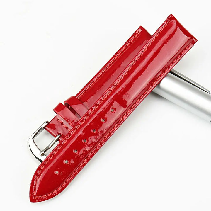 MAIKES New 12 14 16 18 20mm HQ Red Genuine Leather Watch Band Fashion Watchband Shine Noble Women Patent leather Watch Strap