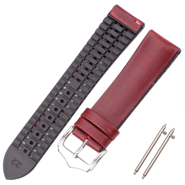 Genuine Leather Watchband Men Women Rubber Silicone Waterproof Breathable Watch Band Strap Buckle Clock Accessories 18 20 22mm