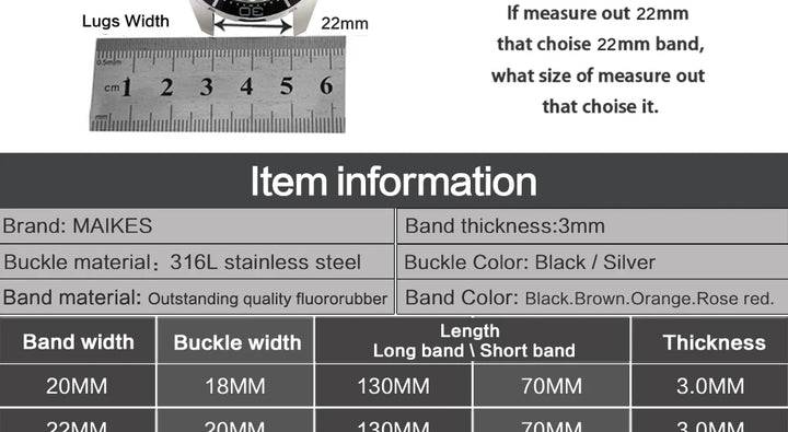 MAIKES Watch Accessories Quality Fluoro Rubber Watch Band 20mm 22mm 24mm Sport Watch Strap Orange Watchband For Omega Watch